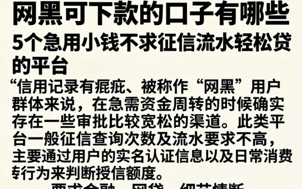 网黑可下款的口子有哪些，细致阐述5个急用小钱不求征信流水轻松贷的平台