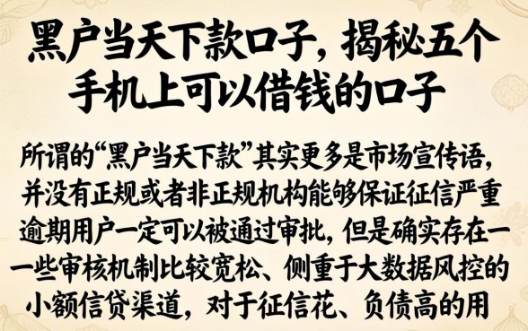 黑户当天下款口子，揭秘五个手机上可以借钱的口子