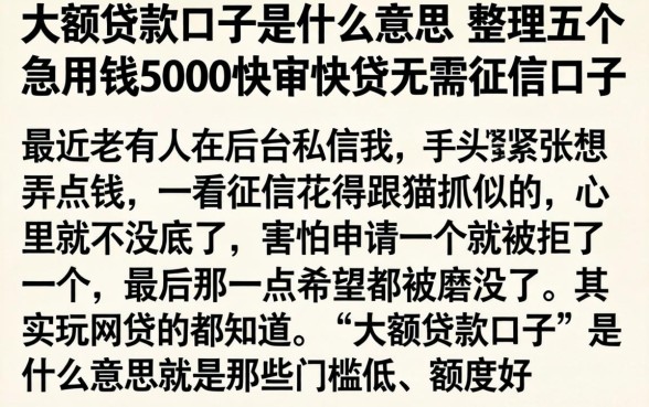 大额贷款口子是什么意思，整理五个急用钱5000快审快贷无需征信口子