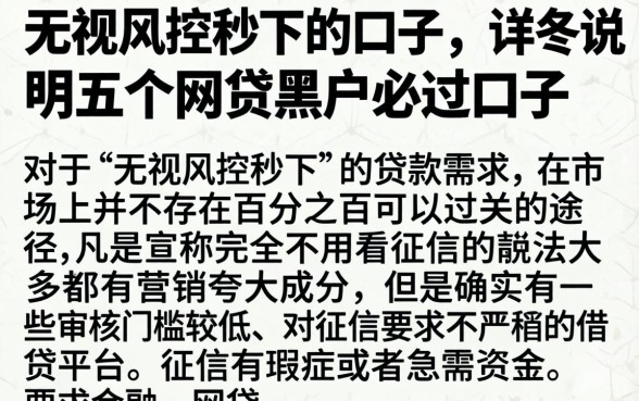 无视风控秒下的口子，详尽说明五个网贷黑户必过口子
