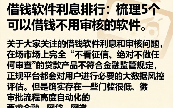 借钱软件利息排行，梳理5个可以借钱不用审核的软件