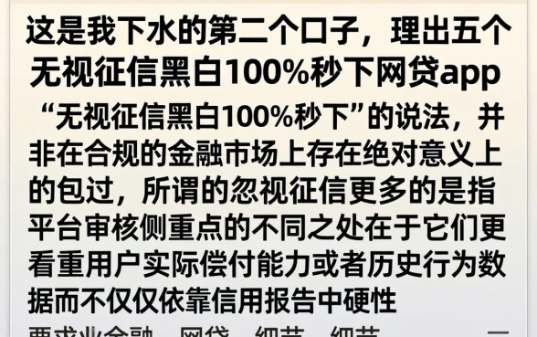 这是我下水的第二个口子，理出五个无视征信黑白100%秒下网贷app
