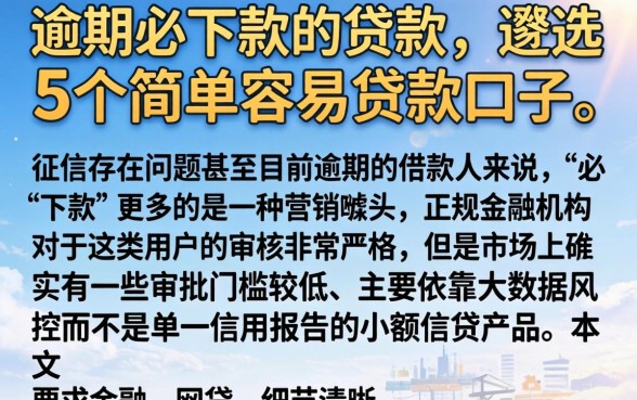 逾期必下款的贷款，遴选5个简单容易贷款口子