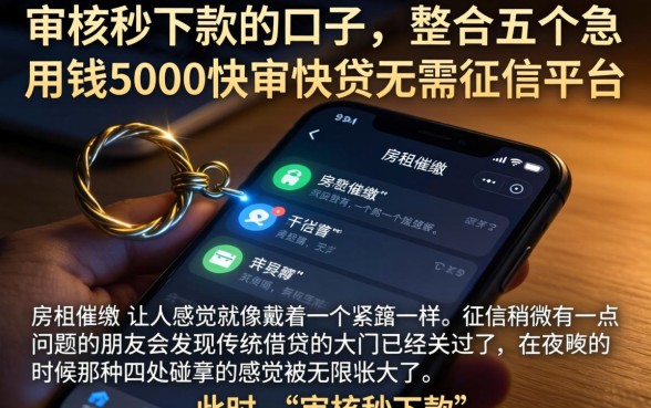 审核秒下款的口子，整合五个急用钱5000快审快贷无需征信平台