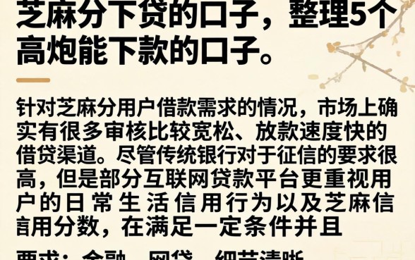 芝麻分下贷的口子，整理5个高炮能下款的口子