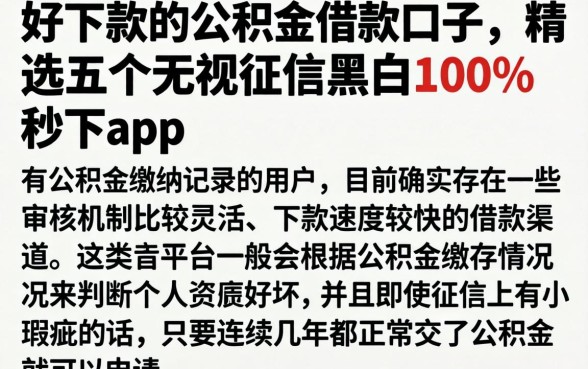 好下款的公积金借款口子，精选五个无视征信黑白100%秒下app