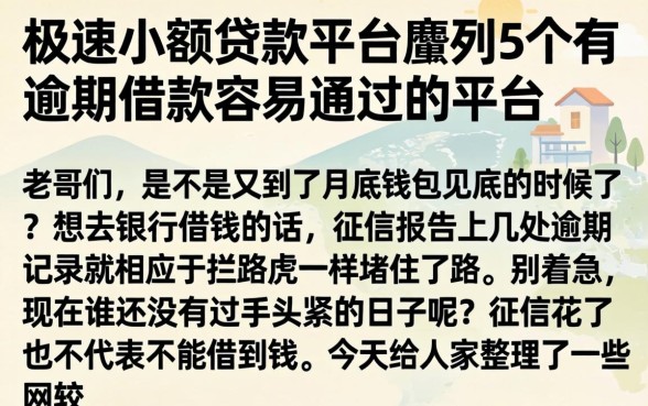 极速小额贷款平台，胪列5个有逾期借款容易通过的平台