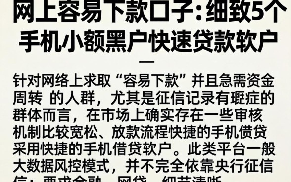 网上容易下款的口子，细致阐述5个手机小额黑户快速贷款软件