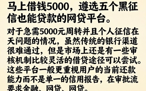 马上借钱5000,遴选五个黑征信也能贷款的网贷平台