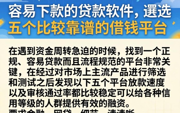 容易下款的贷款软件，遴选五个比较靠谱的借钱平台