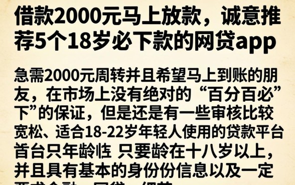 借款2000元马上放款,诚意推荐5个18岁必下款的网贷app