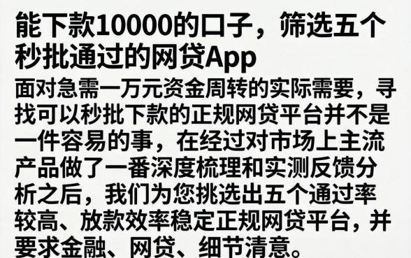 能下款10000的口子，筛选五个秒批通过的网贷app