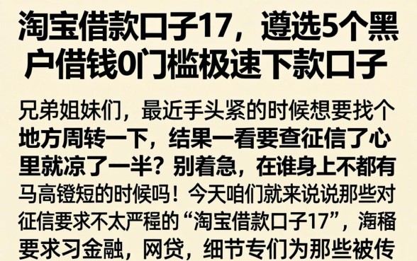 淘宝借款口子17，遴选5个黑户借钱0门槛极速下款口子