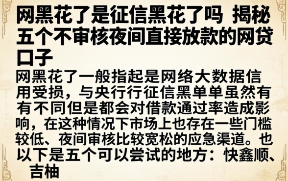 网黑花了是征信黑花了吗，揭秘五个不审核夜间直接放款的网贷口子