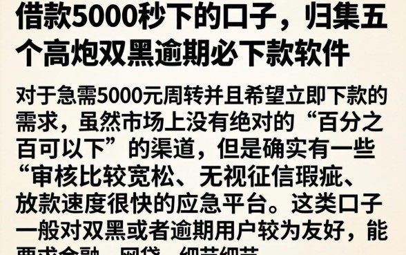 借款5000秒下的口子,归集五个高炮双黑逾期必下款软件