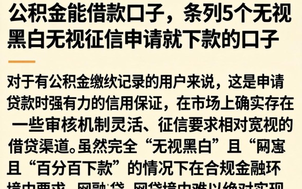 公积金能借款口子，条列5个无视黑白无视征信申请就下款的口子