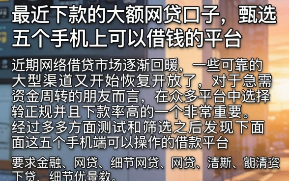 最近下款的大额网贷口子，甄选五个手机上可以借钱的平台