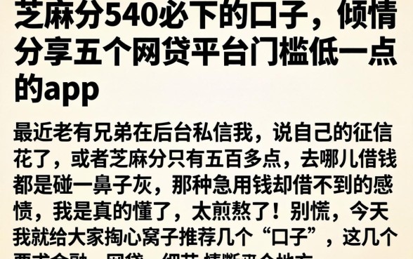 芝麻分540必下的口子，倾情分享五个网贷平台门槛低一点的app