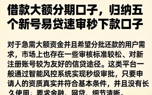 借款大额分期口子，归纳五个新号易贷速审秒下款口子