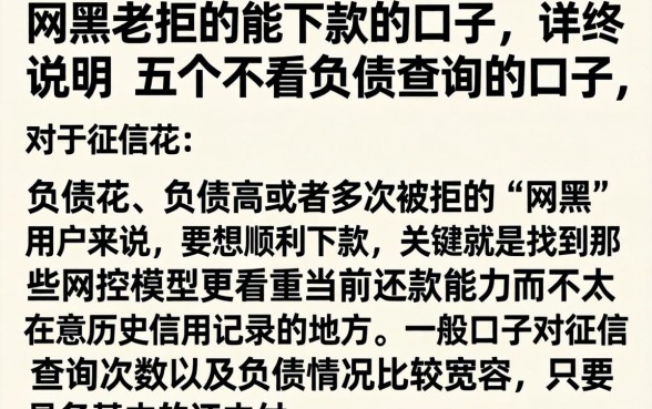 网黑老拒的能下款的口子，详尽说明五个不看负债查询的口子