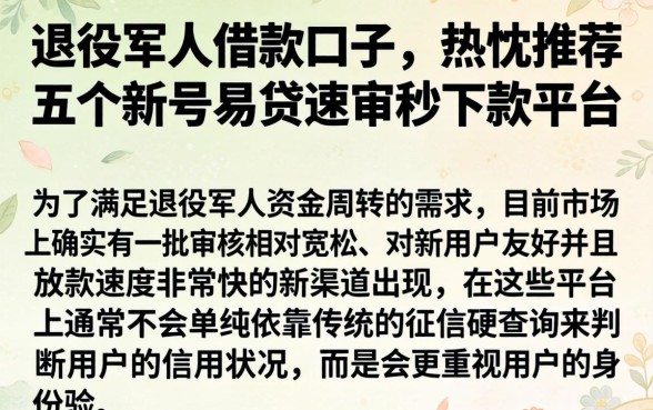 退役军人借款口子,热忱推荐五个新号易贷速审秒下款平台