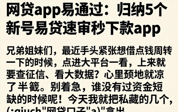网贷app易通过，归纳5个新号易贷速审秒下款app
