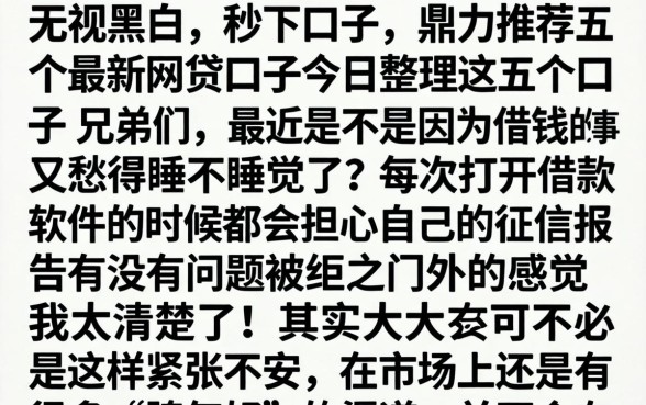 无视黑白的秒下口子,鼎力推荐五个最新网贷口子今日整理这五个口子