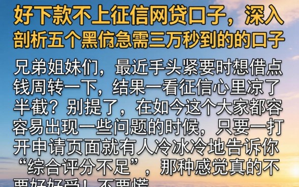 好下款不上征信网贷口子，深入剖析五个黑户急需三万秒到的的口子