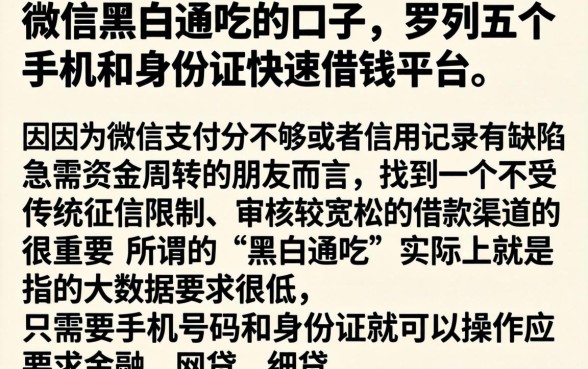 微信黑白通吃的口子,罗列五个手机和身份证快速借钱平台