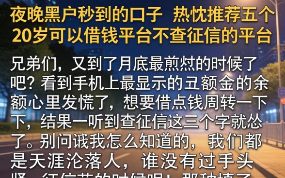 夜间黑户秒到的口子，热忱推荐五个20岁可以借钱平台不查征信的平台
