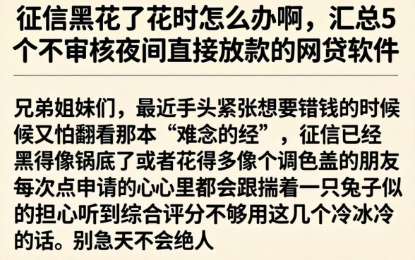 征信黑花了花呗怎么办啊，汇总5个不审核夜间直接放款的网贷软件