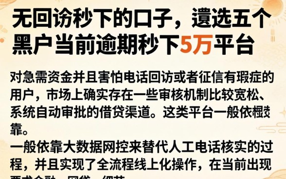 无回访秒下的口子，遴选五个黑户当前逾期秒下5万平台