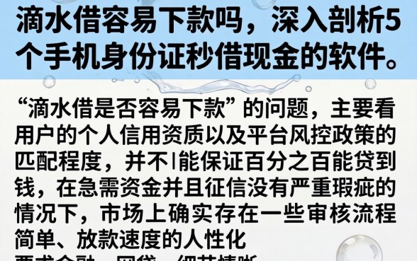 滴水借容易下款吗，深入剖析5个手机身份证秒借现金的软件