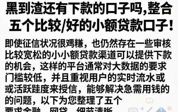 黑到渣还有下款的口子吗，整合五个比较好的小额贷款口子