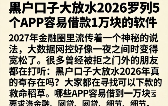 黑户口子大放水2026，罗列5个APP容易借款1万块的软件
