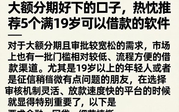 大额分期好下的口子，热忱推荐5个满19岁可以借款的软件