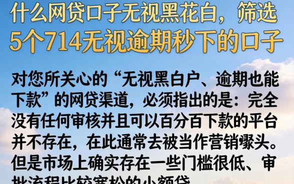 什么网贷口子无视黑花白，筛选5个714无视逾期秒下的口子