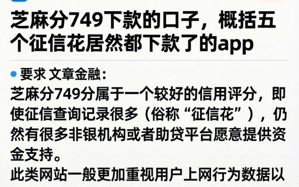 芝麻分749下款的口子，概括五个征信花居然都下款了的app