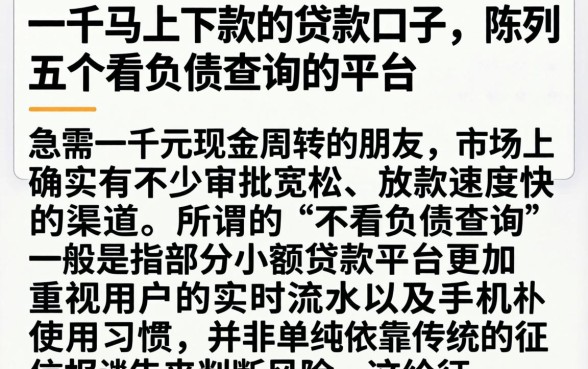 一千马上下款的贷款口子，陈列五个不看负债查询的平台