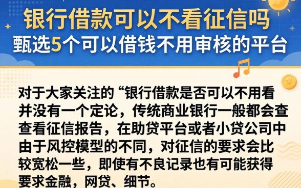 银行借款可以不看征信吗,甄选5个可以借钱不用审核的平台