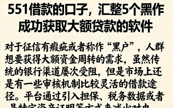 551借款的口子，汇整5个黑户成功获取大额贷款的软件