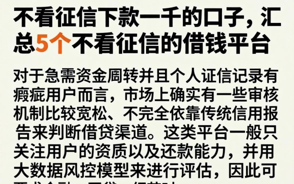 不看征信下款一千的口子，汇总5个不看征信的借钱平台