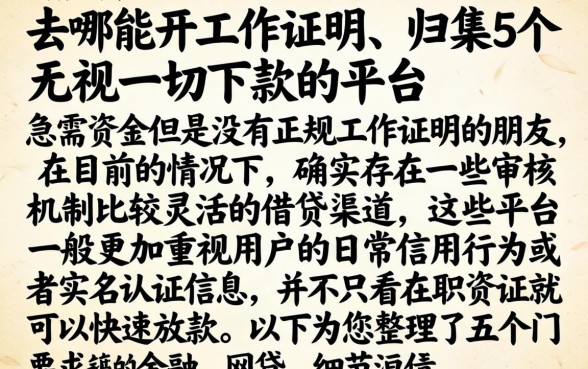 去哪能开工作证明，归集5个无视一切下款的平台