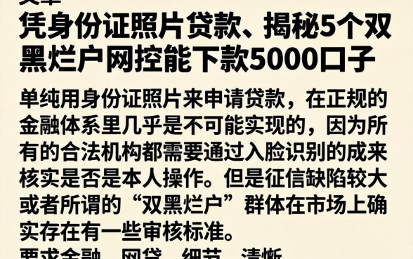 凭身份证照片贷款，揭秘5个双黑烂户风控能下款5000口子