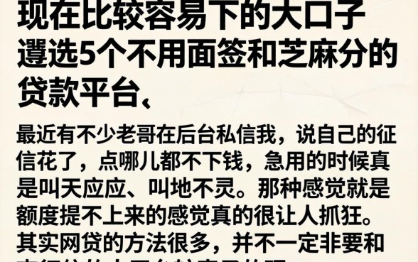 现在比较容易下的大口子，遴选5个不用面签和芝麻分的贷款平台
