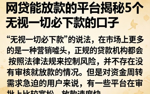 网贷能放款的平台，揭秘5个无视一切必下款的口子