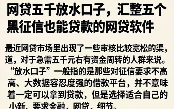 网贷五千放水口子，汇整五个黑征信也能贷款的网贷软件
