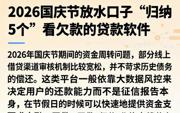 2026国庆节放水口子，归纳5个不看欠款的贷款软件