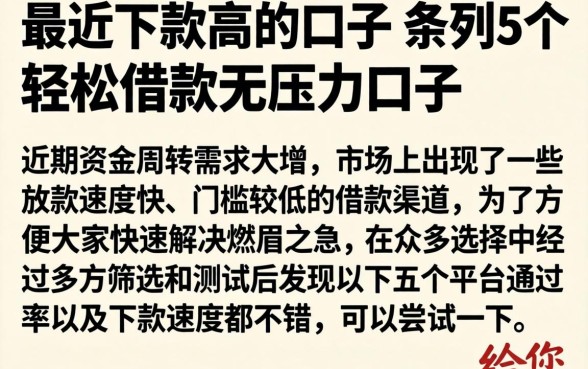 最近下款高的口子，条列5个轻松借款无压力口子