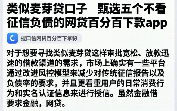 类似麦芽贷的口子，甄选五个不看征信负债的网贷百分百下款app